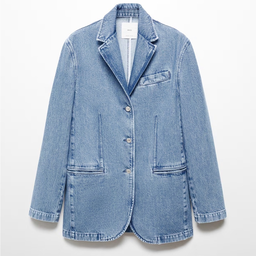 Mango Denim Jacket Blazer With Buttons Medium Blue Size Medium